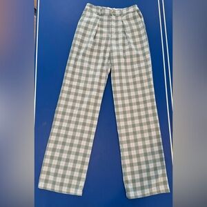 Hollister Sage Green Checkered Pants | Trendy High-Rise